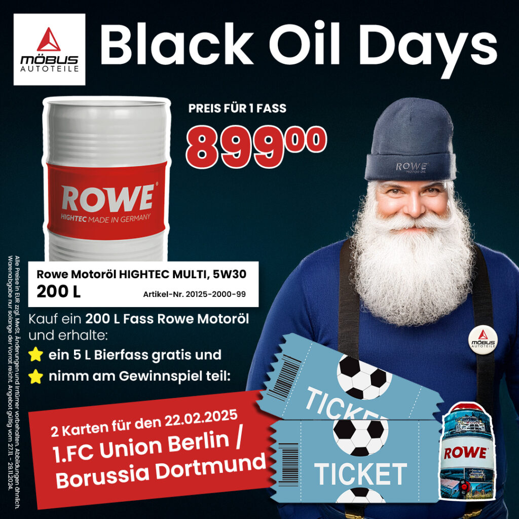 Nimm am Gewinnspiel teil und erhalte zusätzlich ein 5 L Bierfass gratis bei Kauf von 200 L Rowe Motoröl