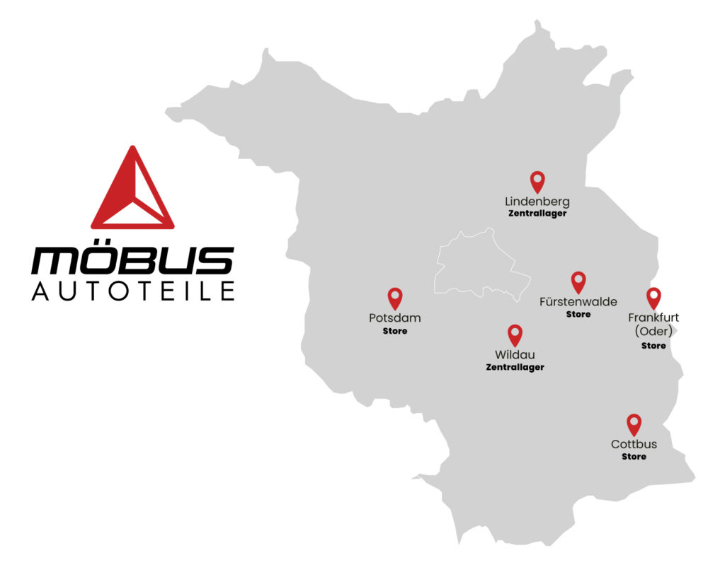 Standorte Autoteile Möbus: Potsdam, Lindenberg, Wildau, Fürstenwalde, Frankfurt (Oder), Cottbus